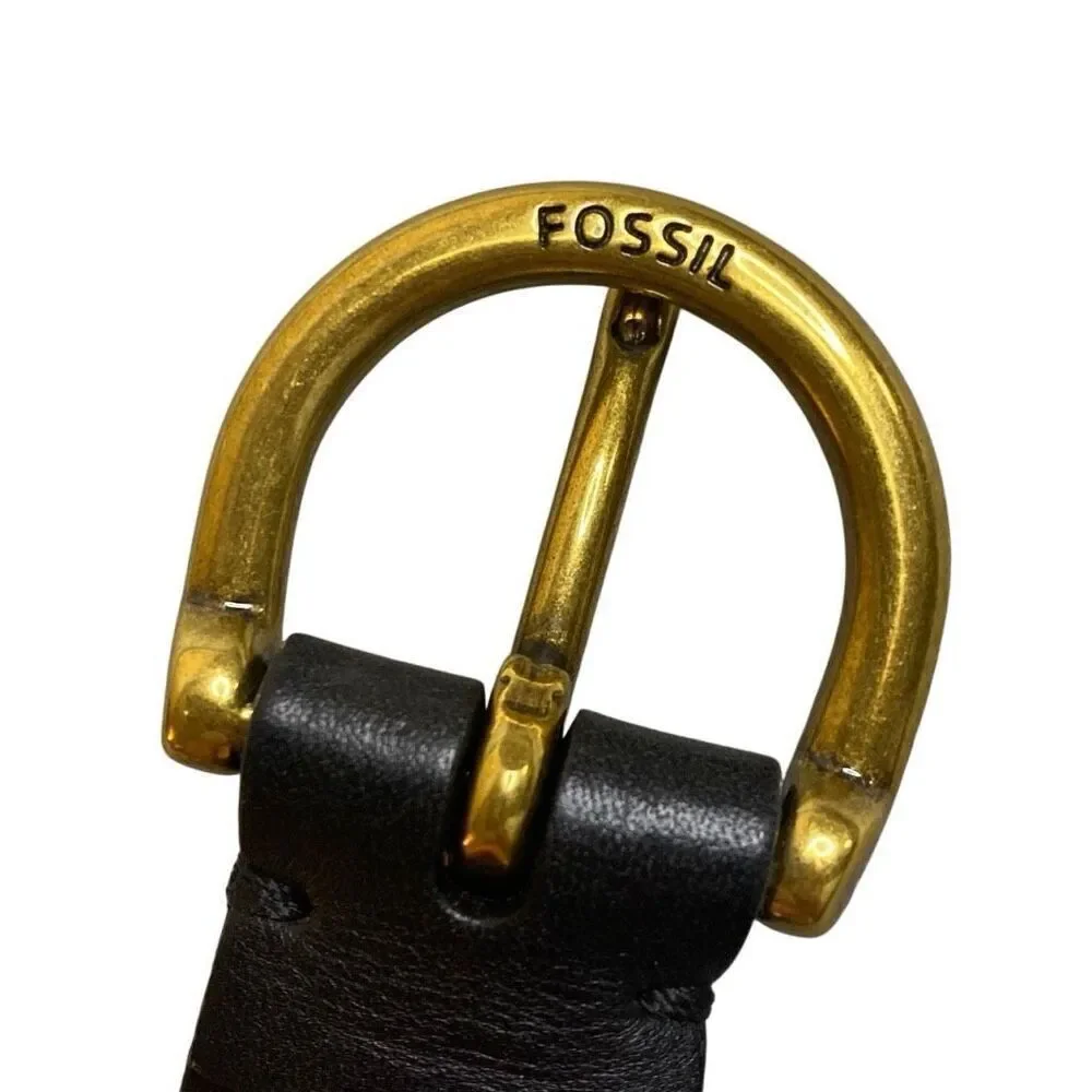 NEW Fossil Leather Belt Fringe Skinny Black Brown Size Medium Womens